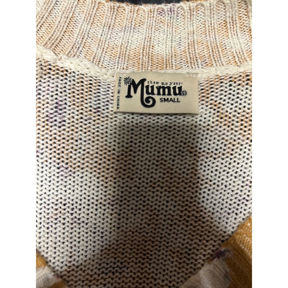 MUMU Floral Knit Sweater Mustard Yellow Long Sleeve‎ V Neck Women's Small - Picture 2 of 5